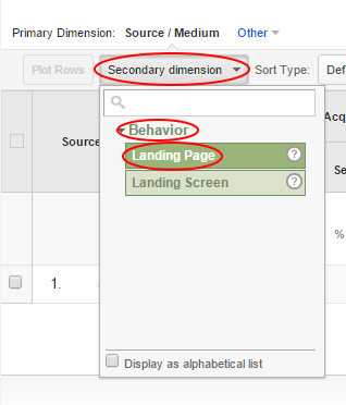 Setting secondary dimension in Google Analytics